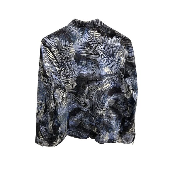 Chicos Womens Blue Black Feather Print Button-Up Jacket Sz Medium - Picture 2 of 10